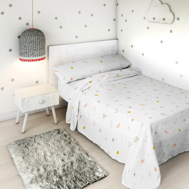 JUEGO SÁBANAS ESTAMPADAS INFANTIL GRANJA B 100% ALGODÓN