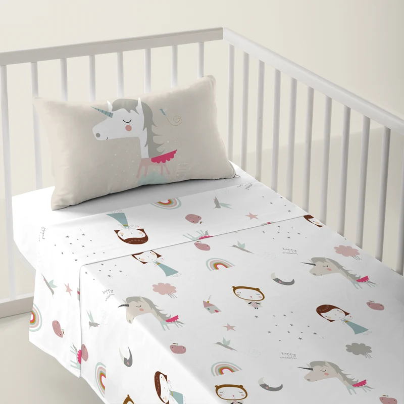 JUEGO DE SÁBANAS CUNA BEBÉ UNICORN PINK B 100% ALGODÓN