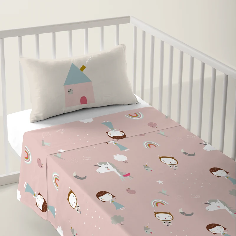 JUEGO DE SÁBANAS CUNA BEBÉ UNICORN WHITE B 100% ALGODÓN