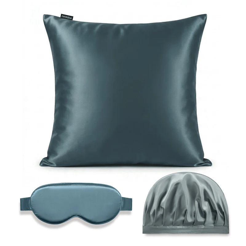 Coffret Signature EVERSILK — Taie d’oreiller + Masque de nuit + Bonnet - Bleu Windward