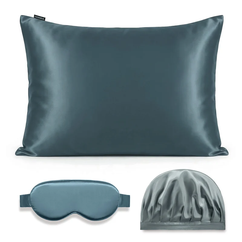 Coffret Signature EVERSILK — Taie d’oreiller + Masque de nuit + Bonnet - Bleu Windward