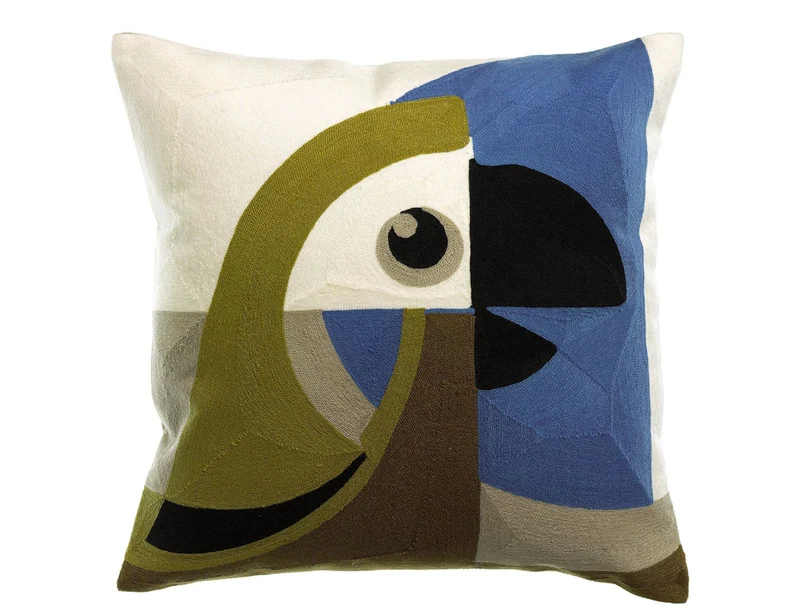 Coussin Brodé Coton - LORO Cèdre