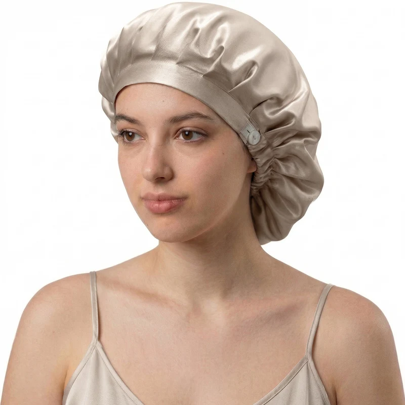 Bonnet de nuit en soie – Beige