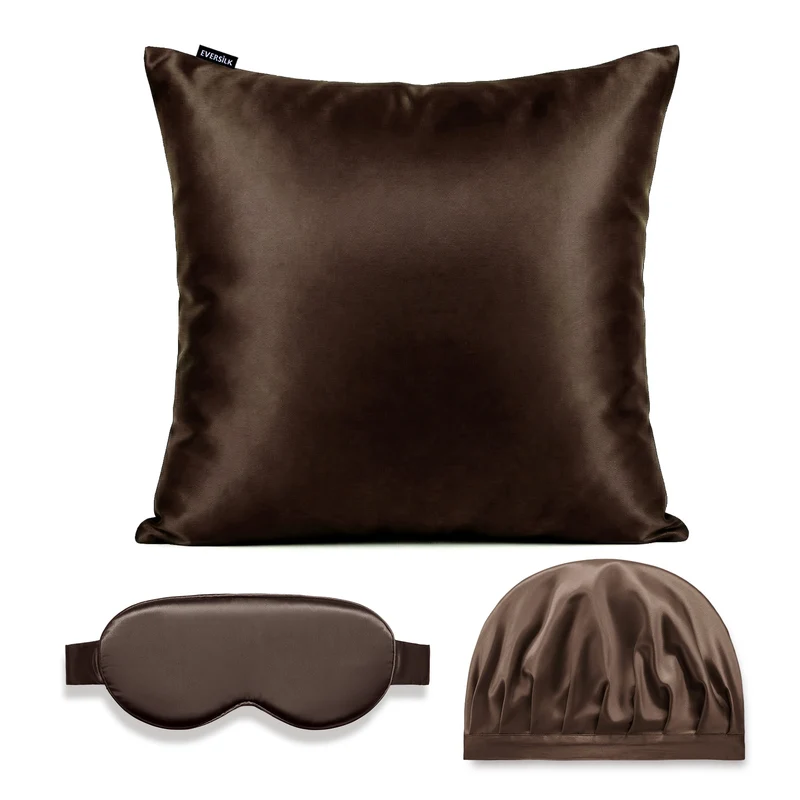 Coffret Signature EVERSILK — Taie d’oreiller + Masque de nuit + Bonnet - Chocolat