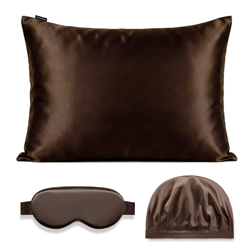Coffret Signature EVERSILK — Taie d’oreiller + Masque de nuit + Bonnet - Chocolat