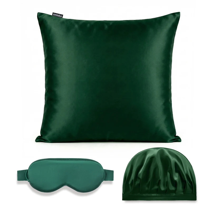 Coffret Signature EVERSILK — Taie d’oreiller + Masque de nuit + Bonnet - Vert Foncé
