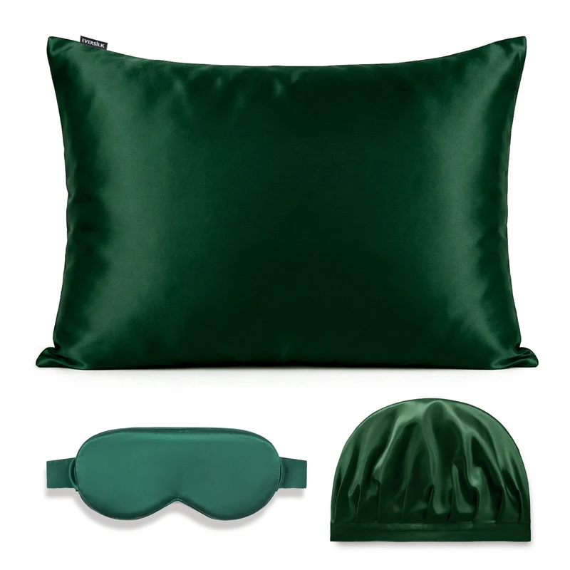 Coffret Signature EVERSILK — Taie d’oreiller + Masque de nuit + Bonnet - Vert Foncé