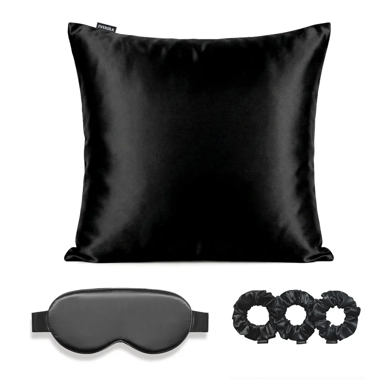 Coffret Signature EVERSILK — Taie d’oreiller + Masque de nuit + Chouchou - Noir