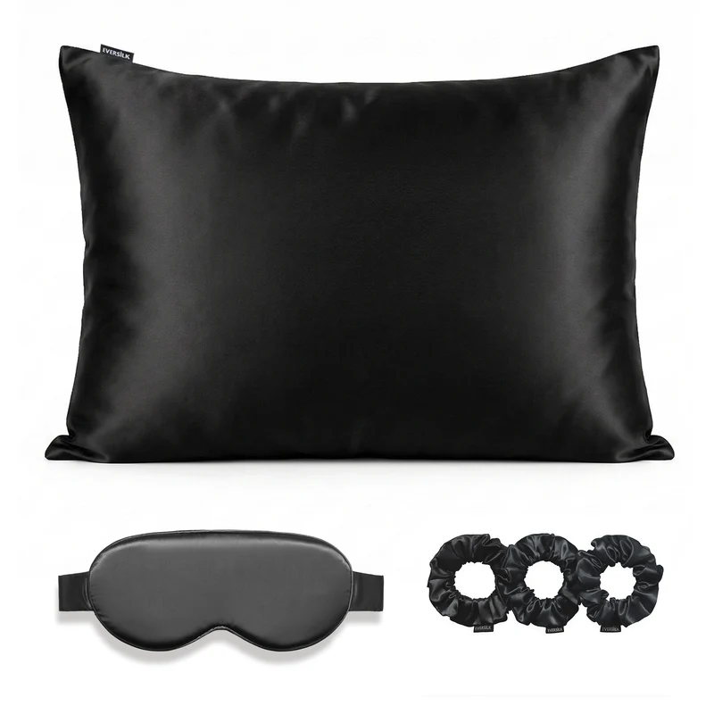 Coffret Signature EVERSILK — Taie d’oreiller + Masque de nuit + Chouchou - Noir