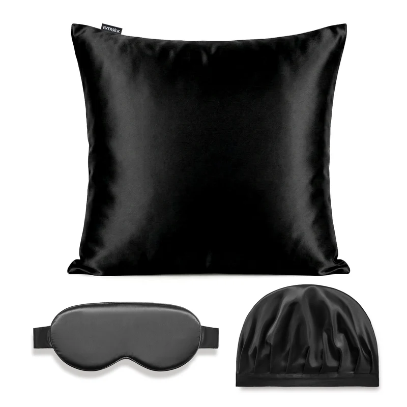 Coffret Signature EVERSILK — Taie d’oreiller + Masque de nuit + Bonnet - Noir