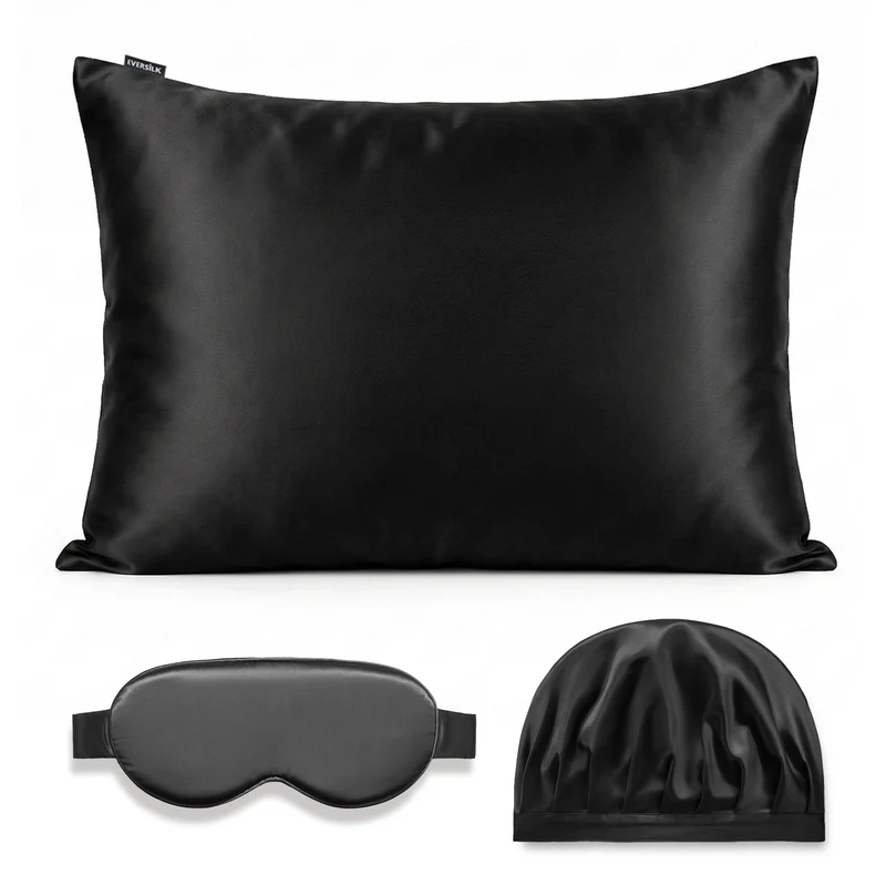 Coffret Signature EVERSILK — Taie d’oreiller + Masque de nuit + Bonnet - Noir