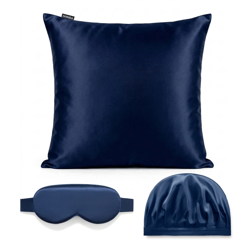 Coffret Signature EVERSILK — Taie d’oreiller + Masque de nuit + Bonnet - Marine