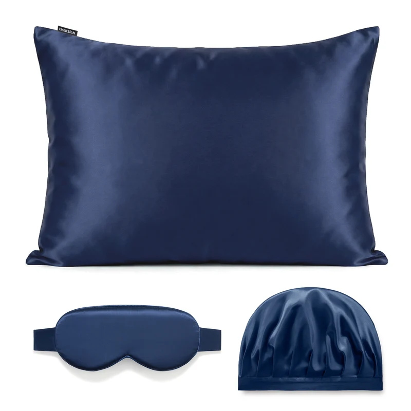 Coffret Signature EVERSILK — Taie d’oreiller + Masque de nuit + Bonnet - Marine