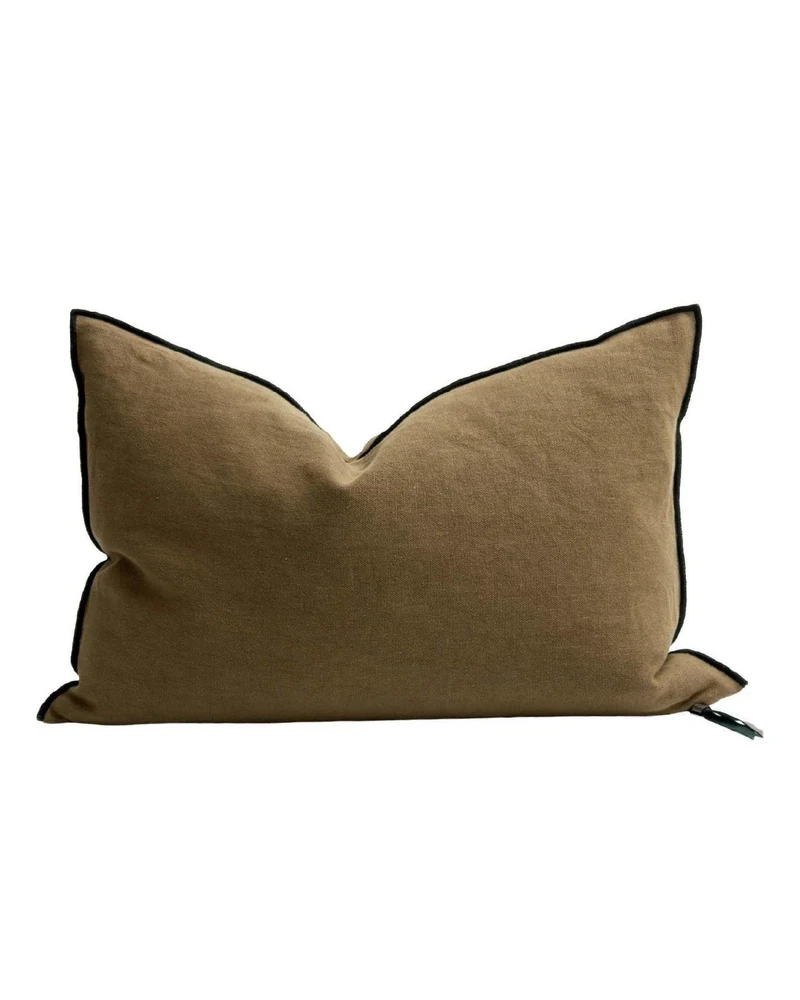 Coussin Vice Versa Black Line en Lin Stone Washed, Bronze