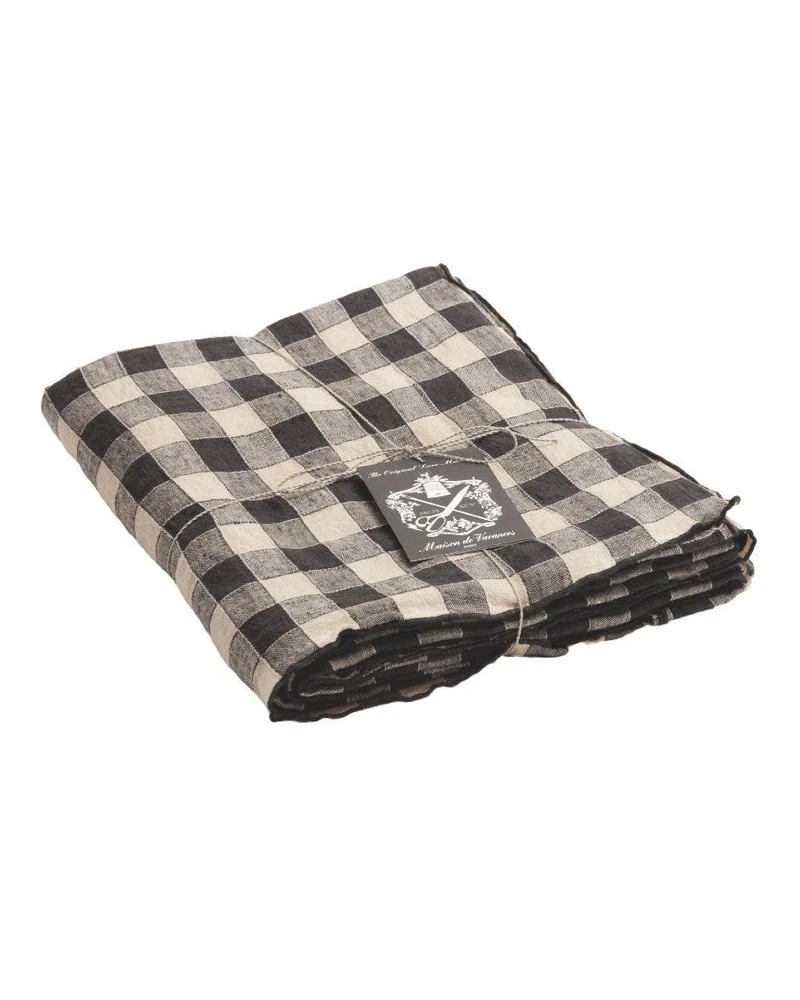 Nappe Bourdon Toile Vintage Vichy, Fusain