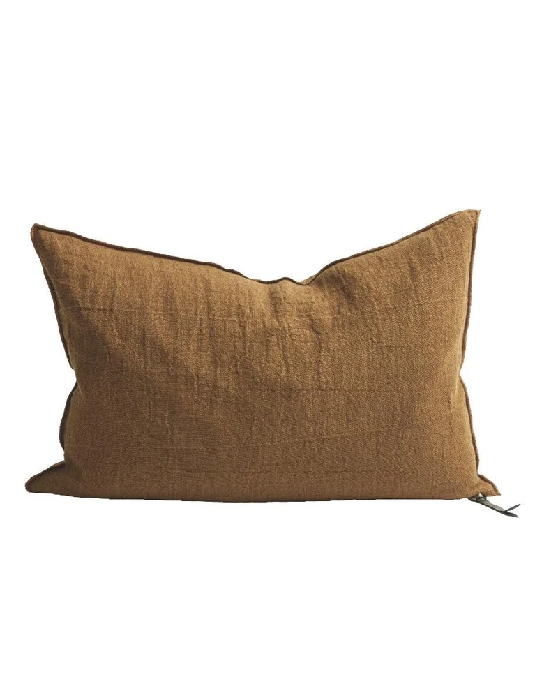 Coussin Vice Versa Crépon de Lin Lavé, Havane