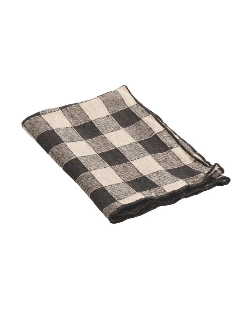 Serviette Bourdon Toile Vintage Vichy, Fusain