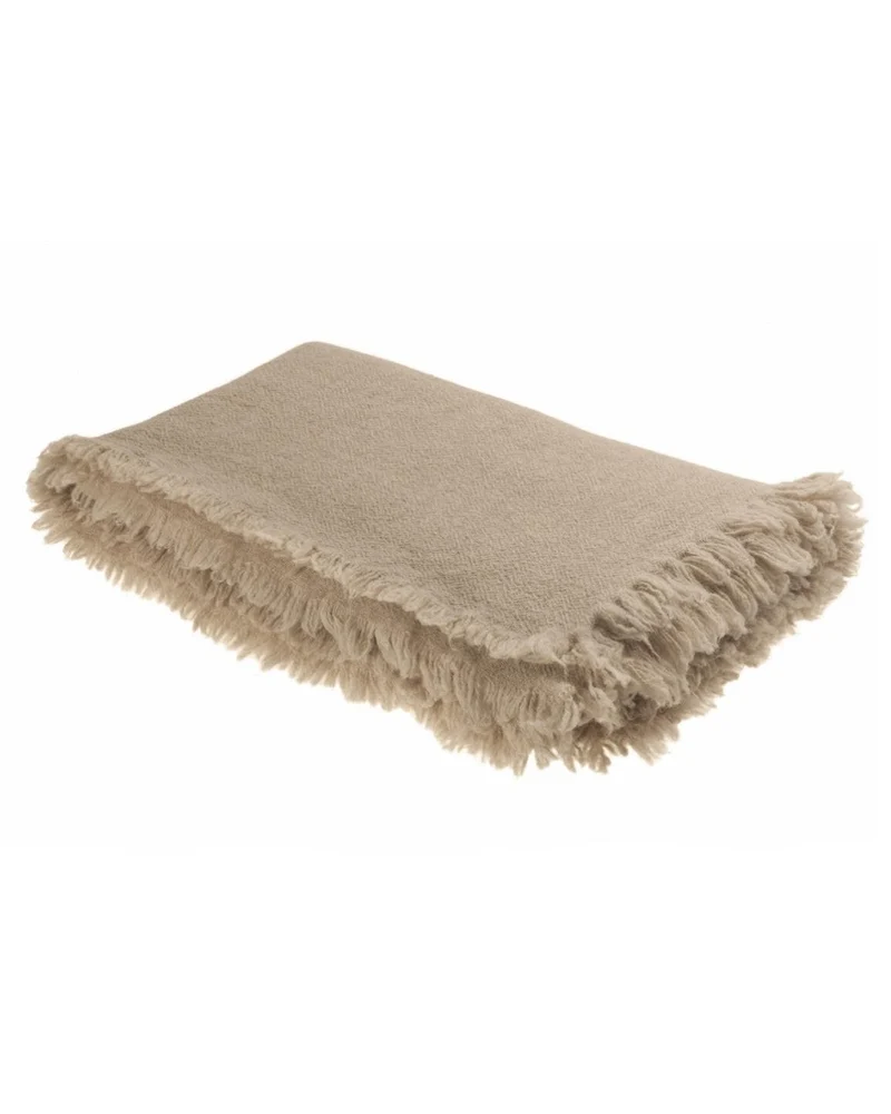 Plaid Vice Versa Frangé en Laine Vierge Lavée, Nude