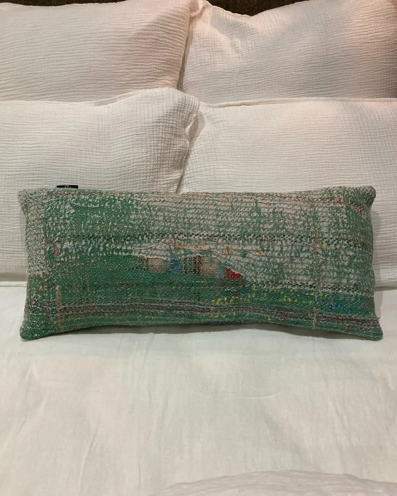 Coussin Vintage Kantha 30cx70m, vert automne