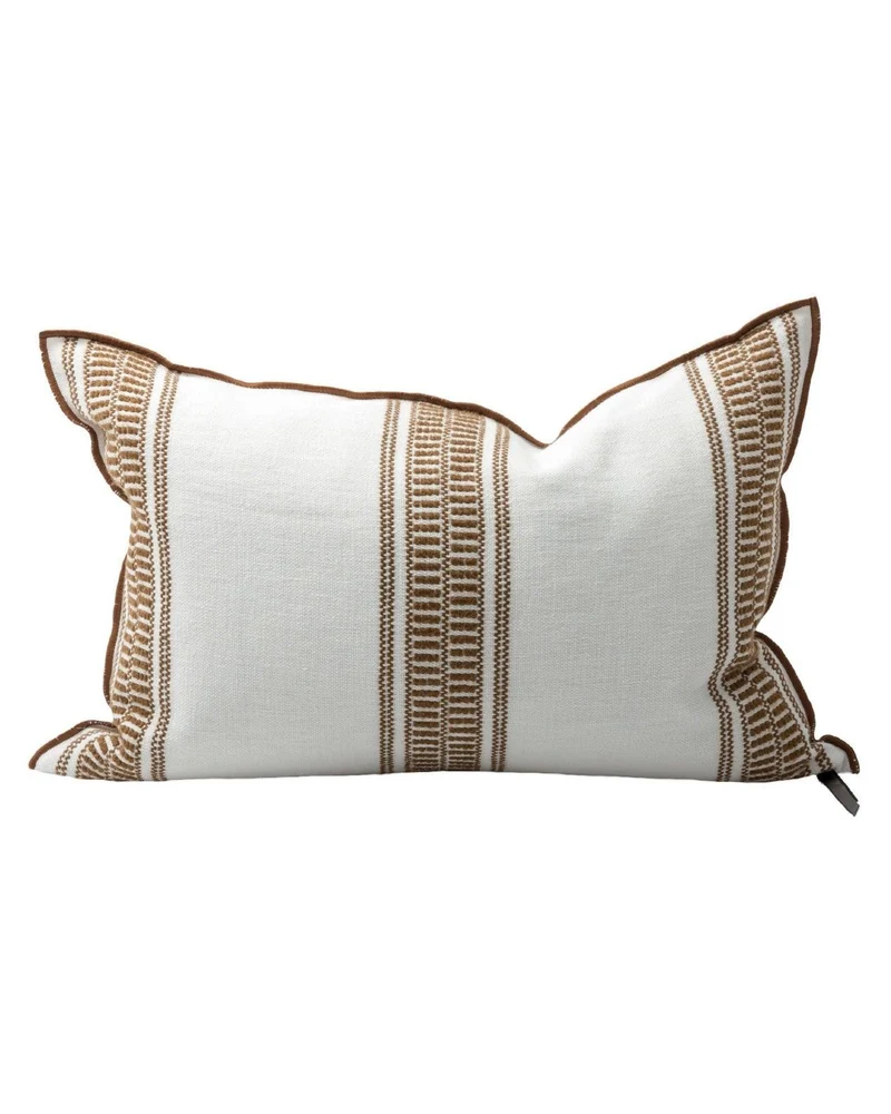 Coussin Vice Versa Toile Brodée Cyclades Rayure Large Havane