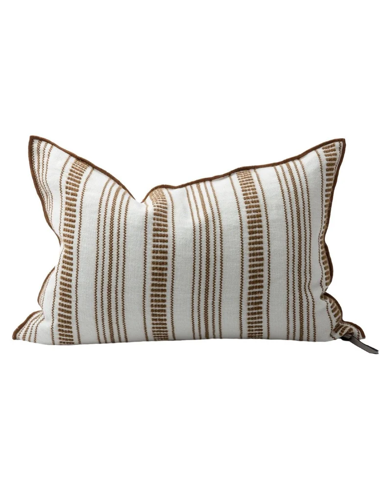 Coussin Vice Versa Toile Brodée Cyclades Rayure Fine Havane