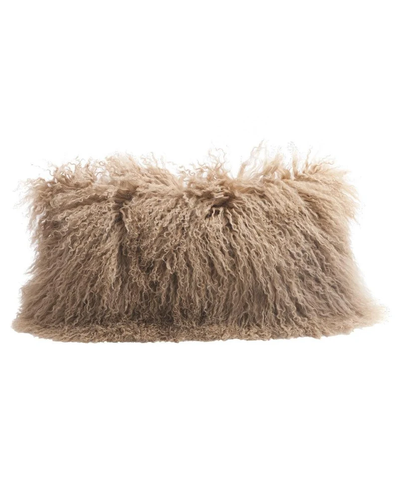 Coussin basic en peau de chèvre du Tibet, Cappuccino