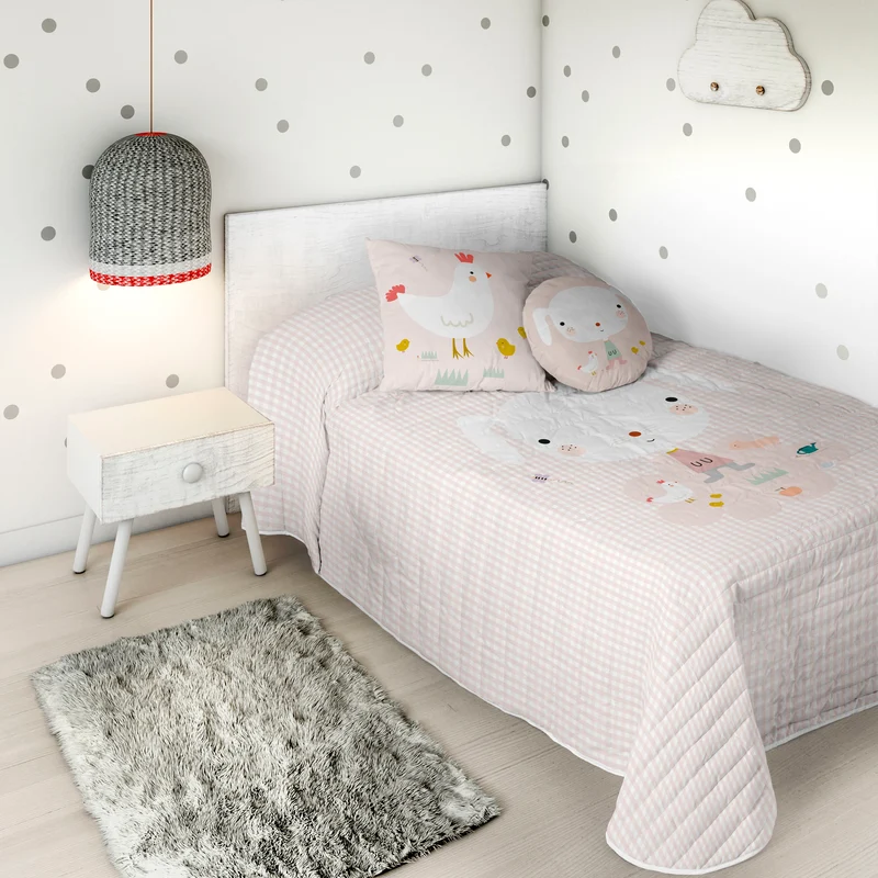 COLCHA BOUTI REVERSIBLE ESTAMPADA INFANTIL GRANJA 100% ALGODÓN