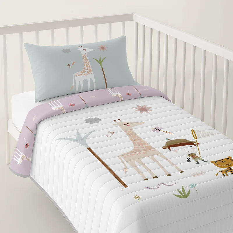 COLCHA BOUTI REVERSIBLE ESTAMPADA BEBÉ CUNA EXPLORADORA 100% ALGODÓN