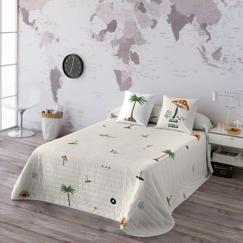 COLCHA BOUTI REVERSIBLE ESTAMPADA GOODVIBES 100% ALGODÓN