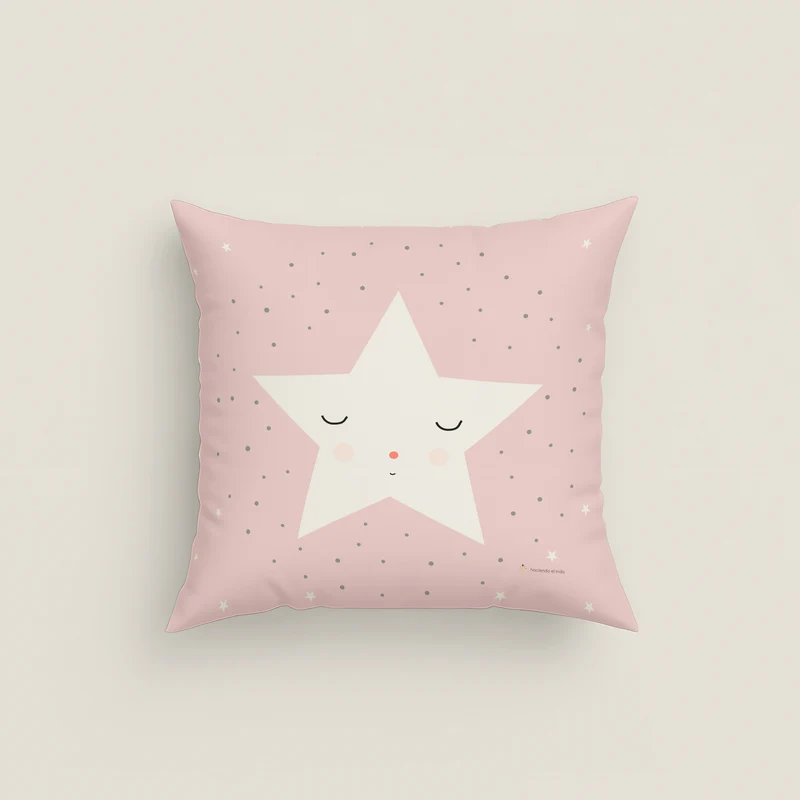 FUNDA DE COJÍN INFANTIL ESTAMPADO HAPPY STAR 100% ALGODÓN