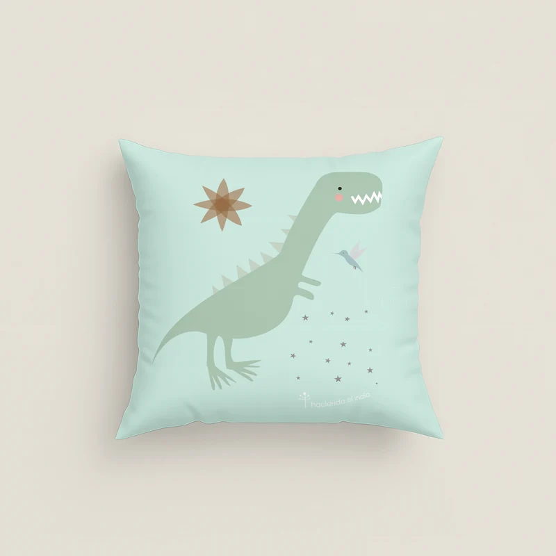 FUNDA DE COJÍN INFANTIL ESTAMPADO JURASIC GREEN 100% ALGODÓN