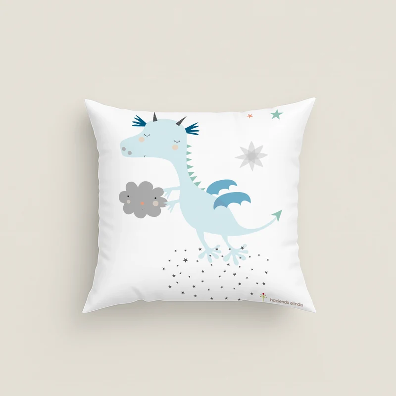 FUNDA DE COJÍN INFANTIL ESTAMPADO MAGIC DRAGON 100% ALGODÓN