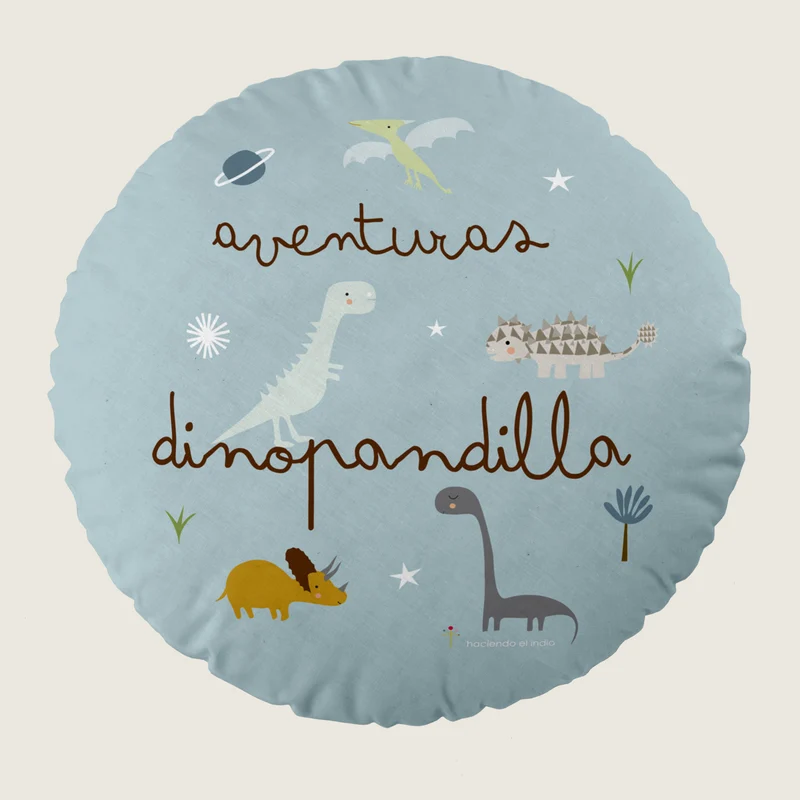 COJÍN REDONDO INFANTIL ESTAMPADO DINOS