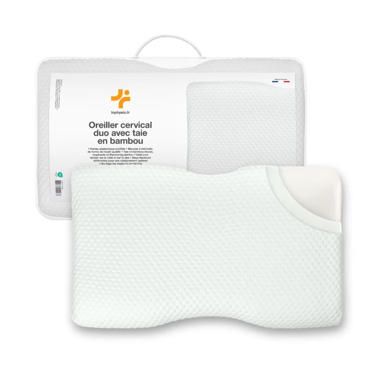 Oreiller Cervical Ergonomique avec Taie en Bambou Incluse | DUO PREMIUM