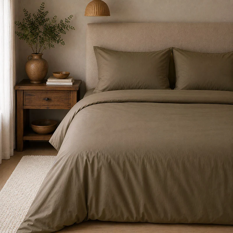 Housse de couette percale de coton bio Canopée Taupe / 240X220 déclassé - MS305