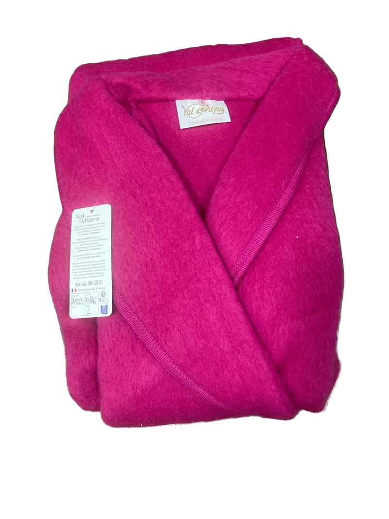 Robe de chambre croisée col chale poignets tricot Framboise (10/26) / L déclassé - MS284