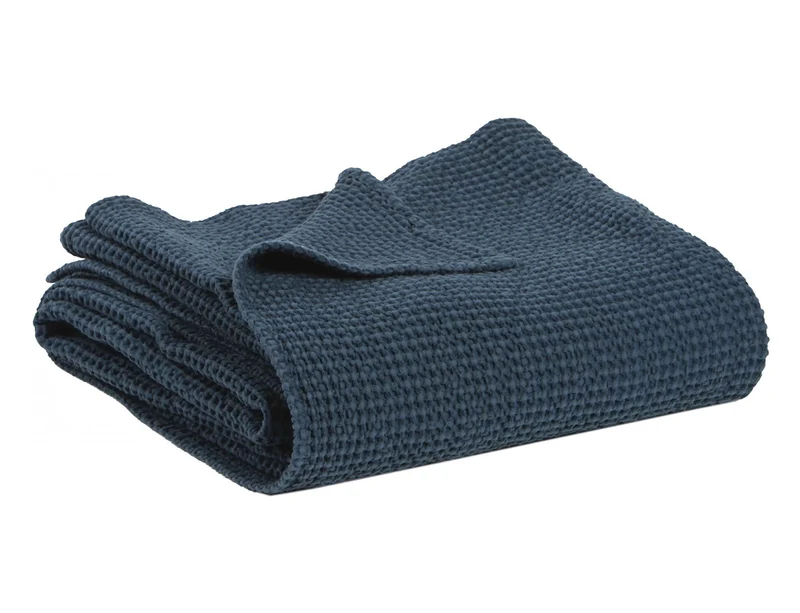 Dessus de lit Nid d'abeille coton recyclé - MAIA Navy