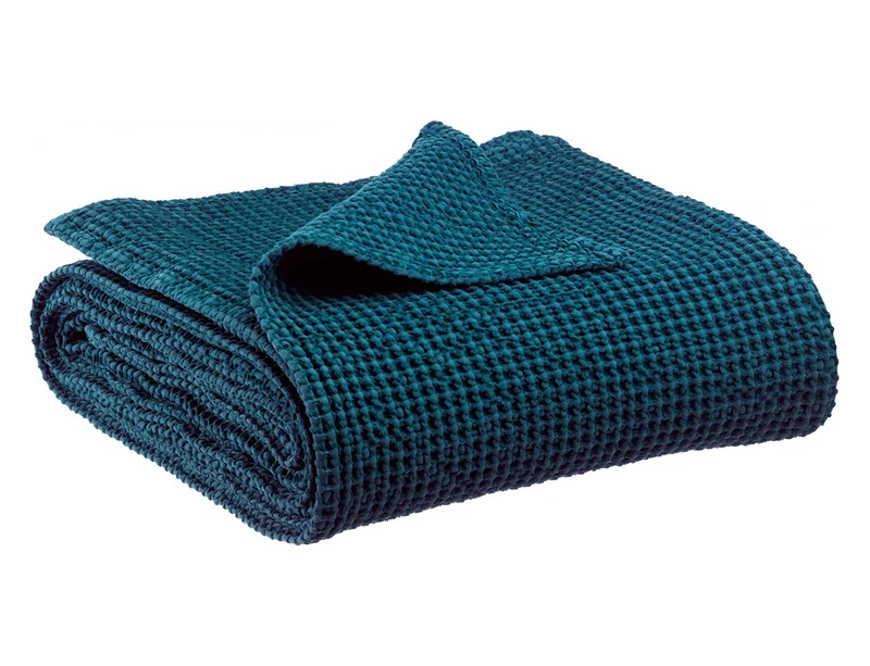 Dessus de lit Nid d'abeille coton recyclé - MAIA Indigo