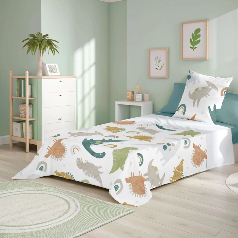 JUEGO SÁBANAS ESTAMPADAS INFANTIL SAURIO 100% ALGODÓN