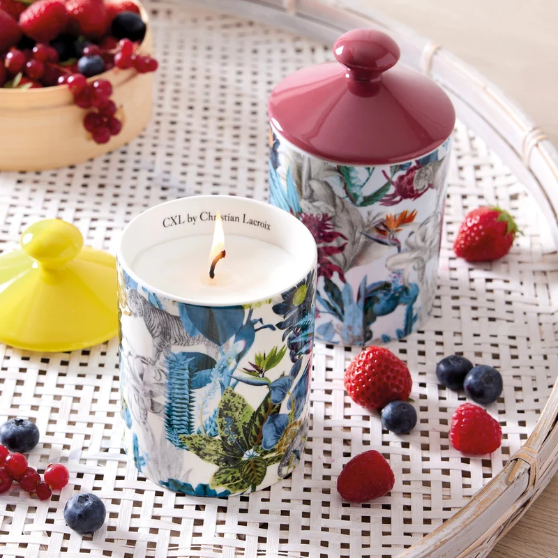 Bougie parfumée en pot de porcelaine - Zanzibar Jaune - Fruits rouges - durée de combustion 65h - 315 g