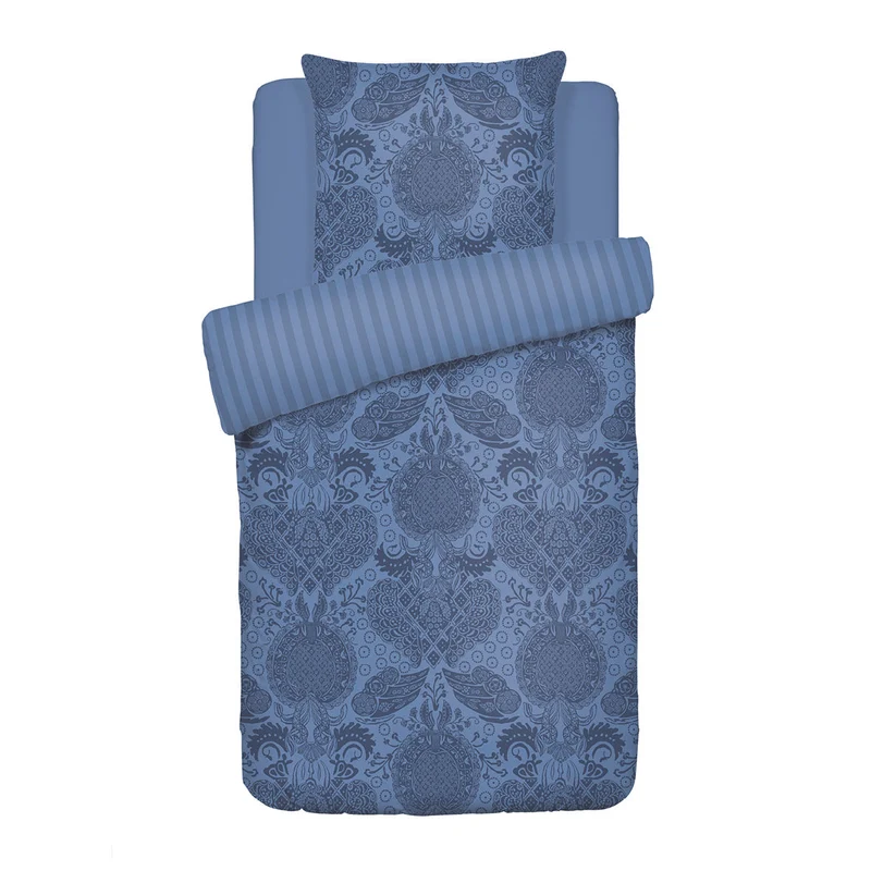 Housse de couette + taie(s) d'oreiller satin de coton - Arles bleu