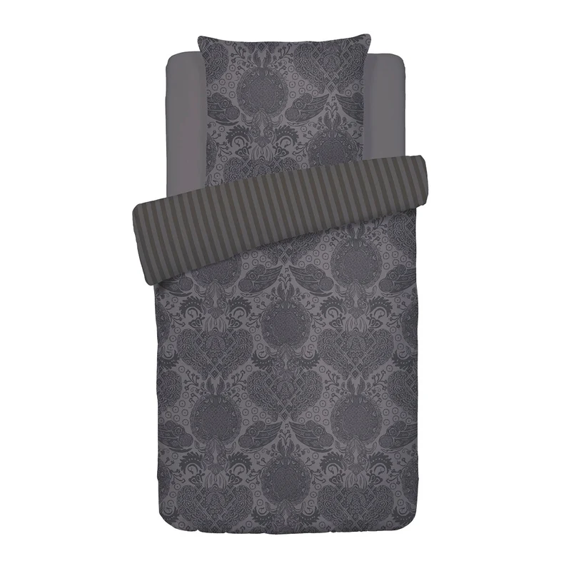Housse de couette + taie(s) d'oreiller satin de coton - Arles gris foncé