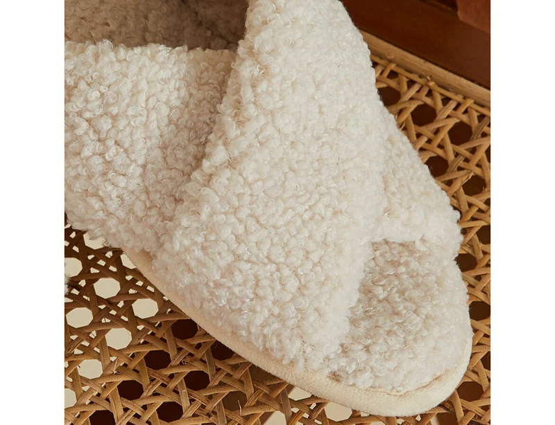 Pantoufle Mule fausse fourrure ecru femme
