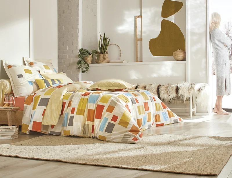 BLOCKS Ocre - Percale de coton