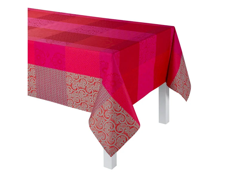 Nappe Enduite Coton Jacquard - FLEURS DE KYOTO Cerise