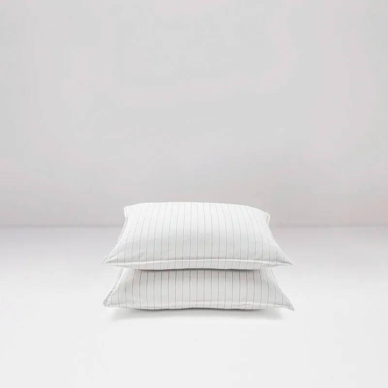 2 taies d'oreiller en percale de coton lavé 300 fils • Rayures Bleues