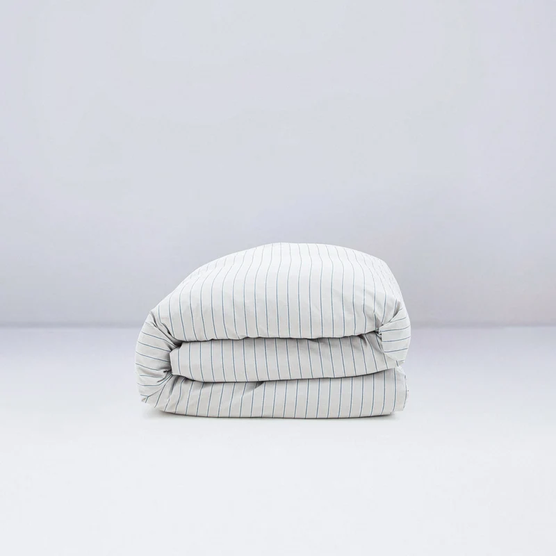 Housse de couette en percale de coton lavé 300 fils • Rayures Bleues
