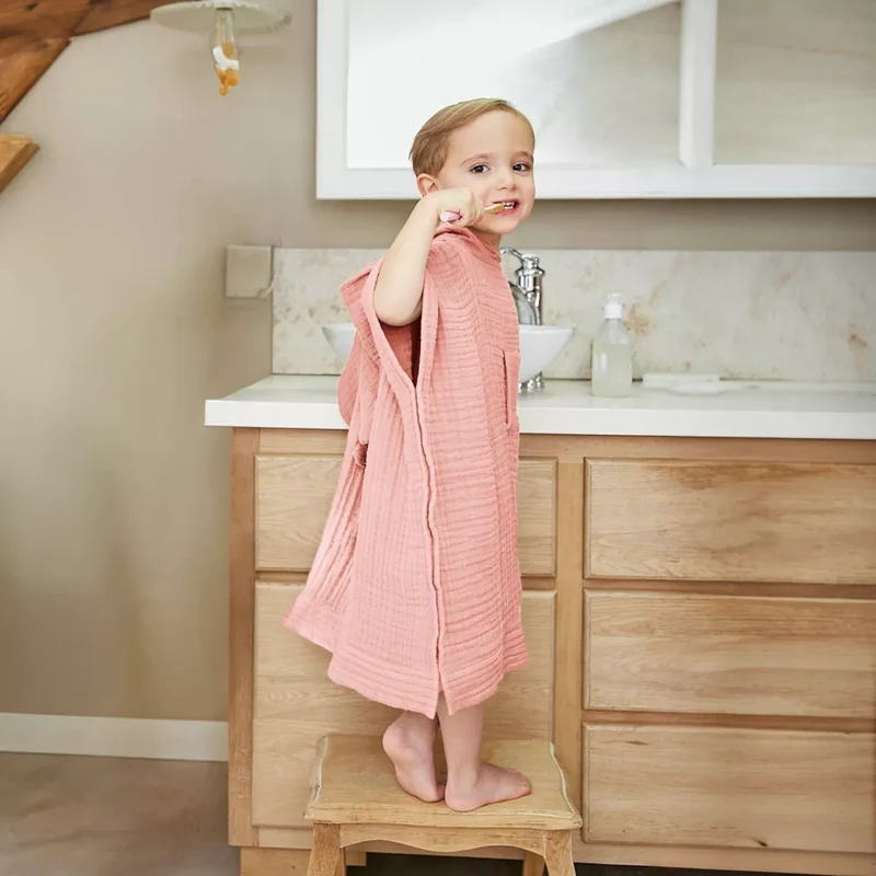 PONCHO de bain enfant gaze de coton 6/10 ans Rose pêche