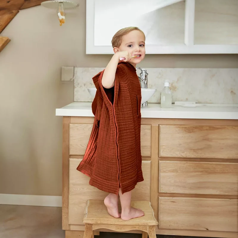 PONCHO de bain enfant gaze de coton 2/5 ans Terracotta