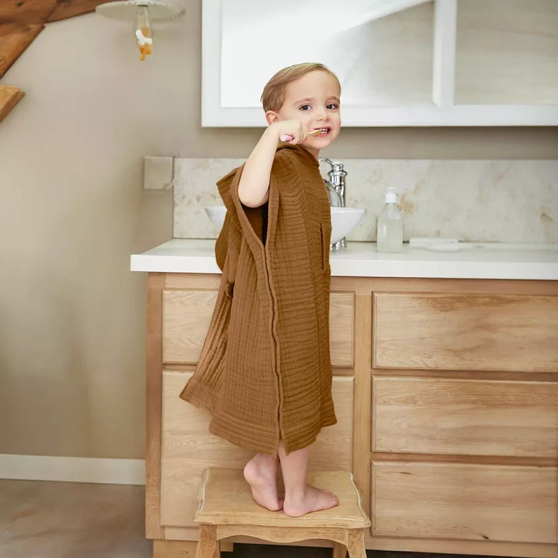 PONCHO de bain enfant gaze de coton 2/5 ans Camel